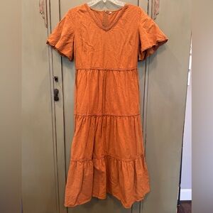 Dark Orange Tiered Midi Dress